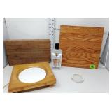 (2) Cutting Boards, Oil, Electric Hotplate, & Pot