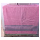 Pink Wool Blanket w/ Horizontal Green Stripes