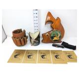 Vintage Wooden Fish Wall Clock, Pocketknife Tool,