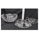 Clear Glass Nappy, Cream/Sugar. & Bowl