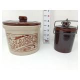 Stoneware Snacks Crock w/Lid & Cheese Crock