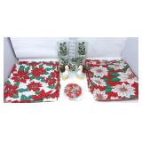 Holiday Poinsettia Napkins, Glasses, Coasters &