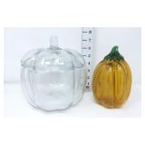 Hand Blown Crackle Pumpkin & Pumpkin Canister