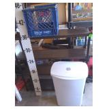 Metal Storage Shelf,  Milk Crates & Wastebasket