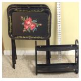 Vintage Black Metal TV Trays & Wall Shelf