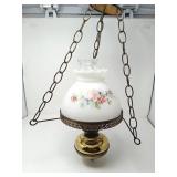 Hanging Lamp w/Floral Milk Glass Shade