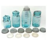 (4) Blue Ball Jars, (6) Zinc Lids, & (4) Glass