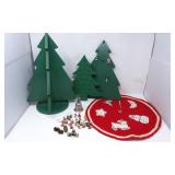 (3) Handmade Wooden Christmas Trees w/Ornaments &