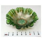 Fenton Comet Green Iridescent Carnival Glass Bowl