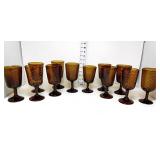 (12) Honey Brown Blown Glass Stemware w/Swirl