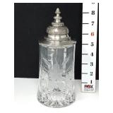 Zinn Etched Glass Beer Stein w/Pewter Lid