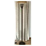 Mission Style Torchiere Floor Lamp w/Amber Glass
