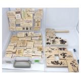 Wood Mounted Red Rubber Stamps - Sayings, Leaves