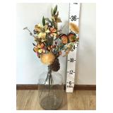 Glass Bottle w/Orange & Gold Floral Stems &