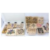 Wood Mounted Red Rubber Stamps - Flowers