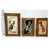 (3) Mexican Feathercraft Framed Bird Folk Art