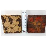 (2) Vintage Pyrography Boxes - Floral
