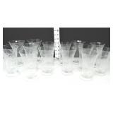 (14) Floral Etch Cut Footed Tumblers