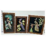 (3) Mexican Feathercraft Wooden Framed Bird Art