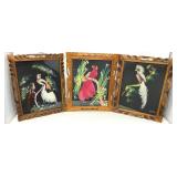 (3) Mexican Feathercraft Framed Bird Folk Art