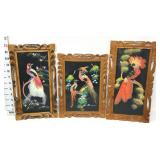 (3) Mexican Feathercraft Framed Bird Folk Art