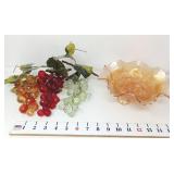 Marigold Carnival Glass Footed Bowl w/Faceted