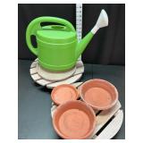 (2) Rolling Plant Lifts (4) Trays & Watering Can