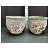 (2) Distressed Blue Floral Planters