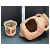 Signed Stoneware Planter & Brown Jug Flower Pot