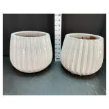 (2) White Glazed Ceramic Ribbed Planters
