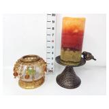 Crackle Glass & Bird Candleholders