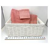 White Storage Basket & Bath Towel Sets