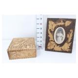 Antique Wooden Pyography Hankie Box & Frame
