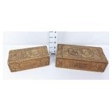 (2) Antique Wooden Pyography Box w/Mother &