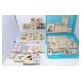 Wood Mounted Red Rubber Stamps - Birds, Flowers