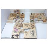 Wood Mounted Red Rubber Stamps - Fruit, Flowers