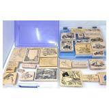 Wood Mounted Red Rubber Stamps - Fishing, Cars &