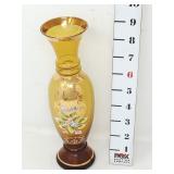 Hand Painted Amber Glass Vase