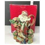 Fitz & Floyd Xmas Wreath Green Santa Pitcher
