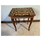 Inlaid Wood Sewing Table/Cabinet Music Box w/Key