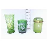 Vintage Green Glass Vase, Thumbprint Coin Dot