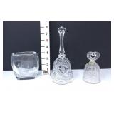 Crystal Vase w/Etched Florals & Cut Crystal Bell