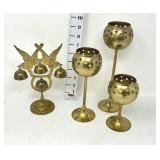 Solid Brass Table Chime & (3) Brass Goblet Candle