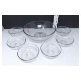 Glass Center Bowl & (6) Dessert Bowls w/Starburst