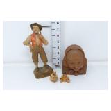 Hand Carved Wood Caricature of a Man, Older Woman