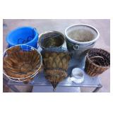 Decorative hanging baskets  with misc planters