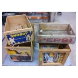 Pepsi crate & (3) wood fruit shipping crates