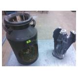 Milk can lighted Christmas diorama & angel statue