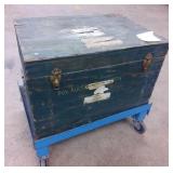 Wood shipping box with lid on steel 4 wheel cart
