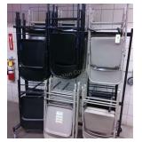 (26) metal folding chairs w/rolling rack